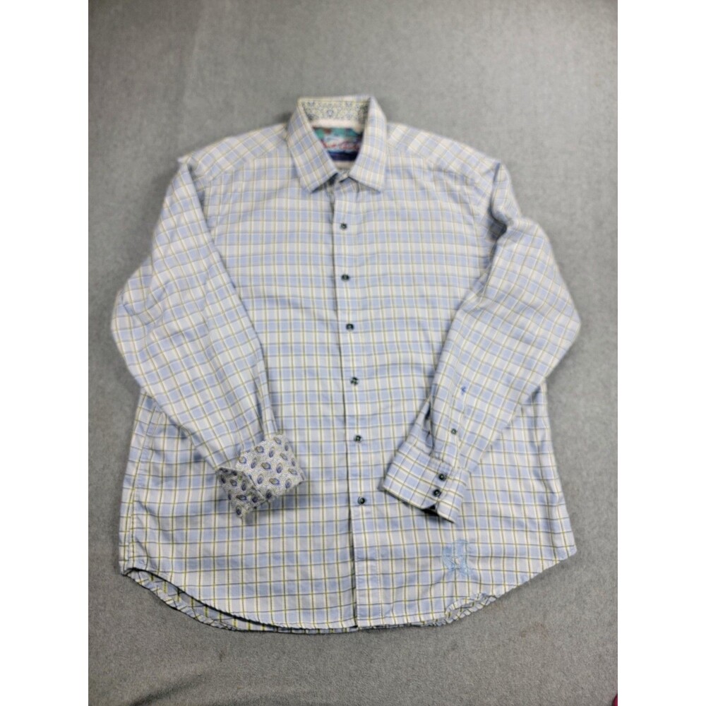 Robert Graham Shirt Mens 2XL Plaid Blue Green Embroidered Classic Flip Cuffs